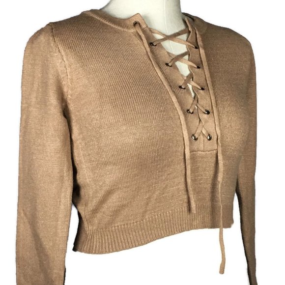 🌺3/$15🌺NWT Mocha Lace-Up Knitted Sweater - Picture 3 of 6
